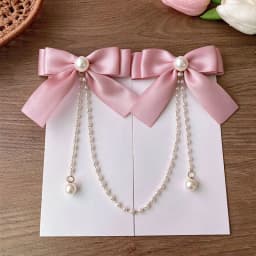 Sweet Princess Style Pink Pearls Chain Bow Hair Clip Women Children's Cute Back Head Hairpins Hair Clips Girls Hair Accessories
