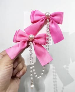 Sweet Princess Style Pink Pearls Chain Bow Hair Clip Women Children's Cute Back Head Hairpins Hair Clips Girls Hair Accessories