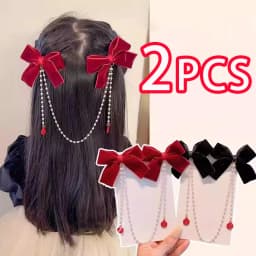 Sweet Princess Style Pink Pearls Chain Bow Hair Clip Women Children's Cute Back Head Hairpins Hair Clips Girls Hair Accessories