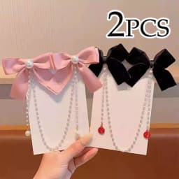 Sweet Princess Style Pink Pearls Chain Bow Hair Clip Women Children's Cute Back Head Hairpins Hair Clips Girls Hair Accessories