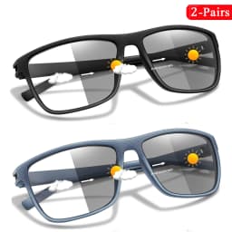 2 Pairs Classic Photochromic Reading Anti-Blue Light Glasses Rectangular Presbyopic Eyewear for Grandparents +150 +200 +300
