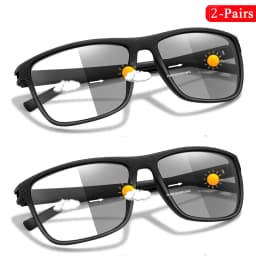 2 Pairs Classic Photochromic Reading Anti-Blue Light Glasses Rectangular Presbyopic Eyewear for Grandparents +150 +200 +300