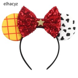 Cartoon Mouse Ear Headband Sequins Bow Hairband Space Astronaut Cowboy Party Hair Accessory for Women Cosplay Costume Headwear