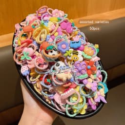 50 cartoon cute rubber band styles with random sweet hair rings suitable for daily use as hair accessories