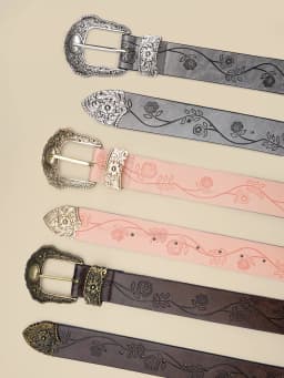 Western Style Printed Solid Color Pu Belt Buckle, Retro Casual Women's Belt, Classic Jeans Decorative Belt