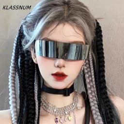 KLASSNUM Futuristic Narrow Cyclops Visor Sunglasses Women Men Laser Eyeglasses UV400 Mirrored Lens Costume Party Eyewear Glasses