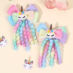 Sweet Unicorn Hair Clips For Girl Bow Barrette Cute Tassel Ribbon Curly Ponytail Hairpins Accessories