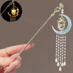 Luminous Flower Hairpin Women Creative Lotus Emit Light Lantern Tassel Hair Stick Vintage Chinese Style Fashion Hair Accessories
