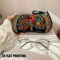 2D Flat Tree of Life Glasses Case, Ultra-Light Portable Zip Pouch w/ Keychain, Unisex for Regular/Reading Glasses, Random Zipper