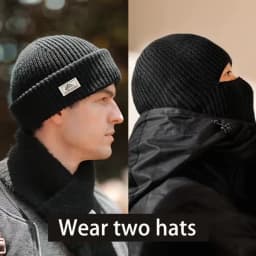 2 In1 Winter Mask Beanies Hats Warm Knitted Balaclava Hats Windproof Solid Full Face Ski Bonnet Tactical Cycling Earmuffs Cap