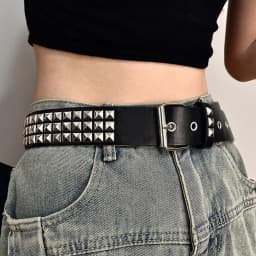 Studded Belt Punk Rock Rivet Belt Grommet Threads Belt with Bright Metal Pyramid for Women Men Black Pink White