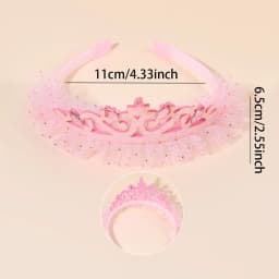 Cute Girls Glitter Princess Tiara Headband with Lace Tulle Rhinestone Crown Hair Hoop Kids Birthday Party Gift Hair Acces
