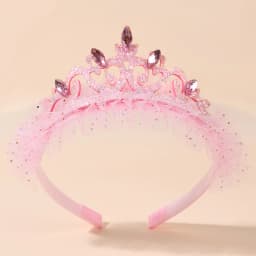Cute Girls Glitter Princess Tiara Headband with Lace Tulle Rhinestone Crown Hair Hoop Kids Birthday Party Gift Hair Acces