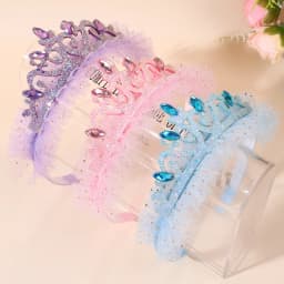 Cute Girls Glitter Princess Tiara Headband with Lace Tulle Rhinestone Crown Hair Hoop Kids Birthday Party Gift Hair Acces