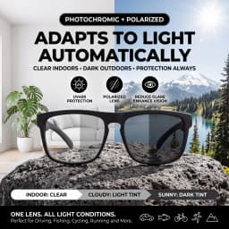 Sports Photochromic Polarized Sunglasses Unisex Classic Square Frame UV400 Anti-Glare All Day Wear for Driving Fishing Cycling