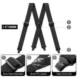 Men Suspenders Heavy Duty Work 3.8cm Wide X-Back with 4 Plastic Gripper Clasps Adjustable Elastic Trouser Pants Braces