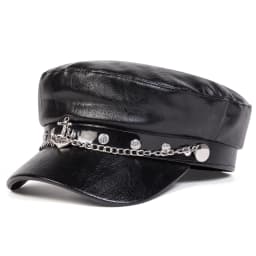 Fashion Women Large Belt Buckle Leather Hat Spring Autumn Sailor Hats Black Ladies Beret Caps Men Flat Top Captain Military Caps