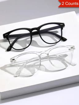 2PCS Unisex Square Plastic Frame Trendy Anti-Blue Light Clear Glasses For Back To School Clothing Accessories