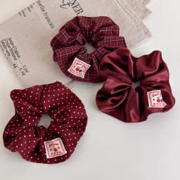 Retro Red Polka Dot Plaid Fabric Label Wide Hair Tie for Women Niche High-End Bun Hair Accessory