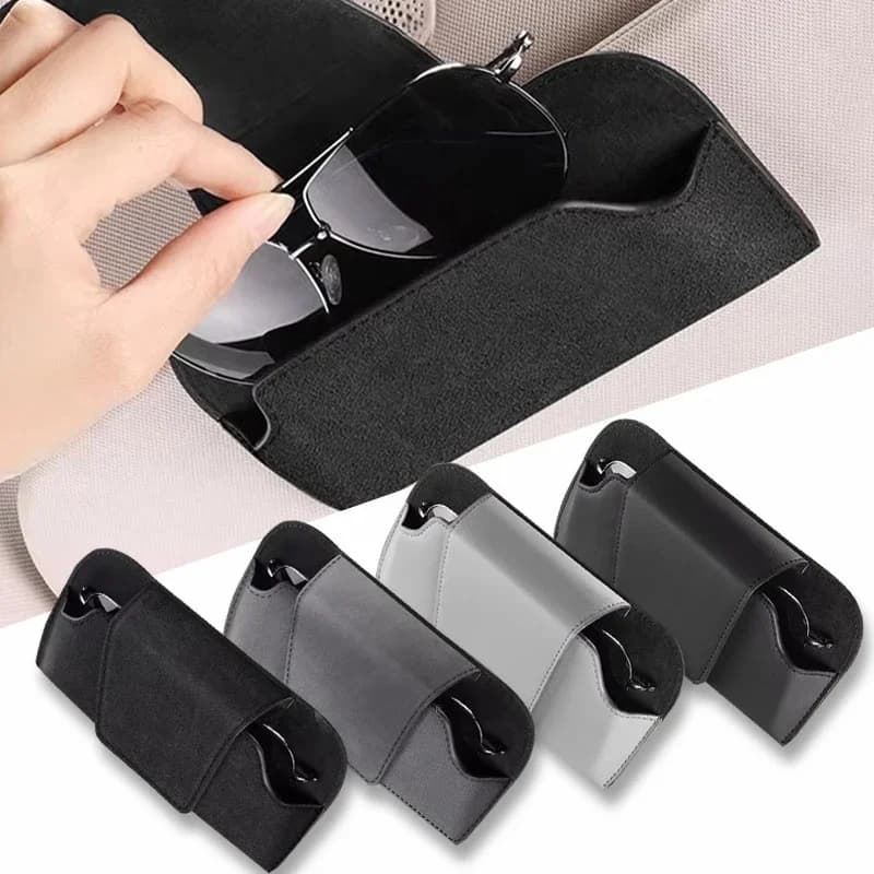 MJYIWANG Car Glasses Case Premium Suede/Leatherette Auto Sun Visor Glasses Holder Sunglasses Protective Case for Car Accessories