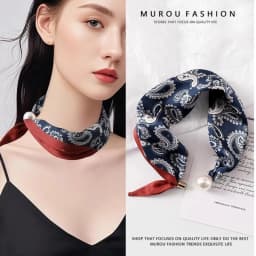 New Pearl Buckle Silk Scarf Thin Printed Neck Scarf Lightweight Soft Neckerchief Women