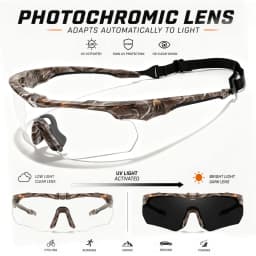 Wrap-around Photochromic Sports Protective Glasses, Comfort Eyewear for Daily Use, Motorcycle Cycling, Hunting and Outdoor Sport