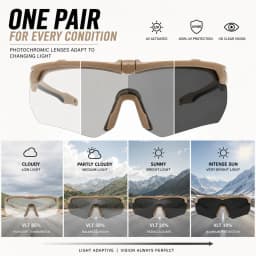 Wrap-around Photochromic Sports Protective Glasses, Comfort Eyewear for Daily Use, Motorcycle Cycling, Hunting and Outdoor Sport