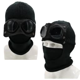 New Unisex Men Women Knitted Hat with Goggles Windproof Winter Warmer Ski Beanies Soft Warm Anti-slip Ear