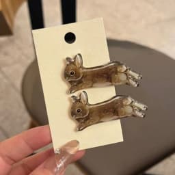 2Pcs Cute Rabbit Bunny Hair Clips Acrylic Non-Slip Barrette Harajuku Hairpin Headdress