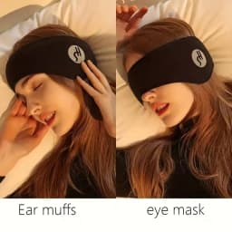 Soft Adjustable Sleep Mask with Ear Covers Noise Cancelling Eye & Ear Protection for Travel Snoring Lightweight for Home