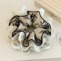1pc Ink Print Floral Satin Large Intestine Headband with Wide Edge Lace Headband, Simple Hair Accessory for Women