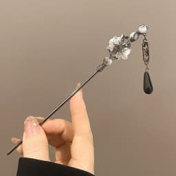 Neo-chinese Style Flower Hairpin Ink Colored Flower Tassel Hair Stick For Women Girls Elegant Exquisite Fashion Hair Accessories