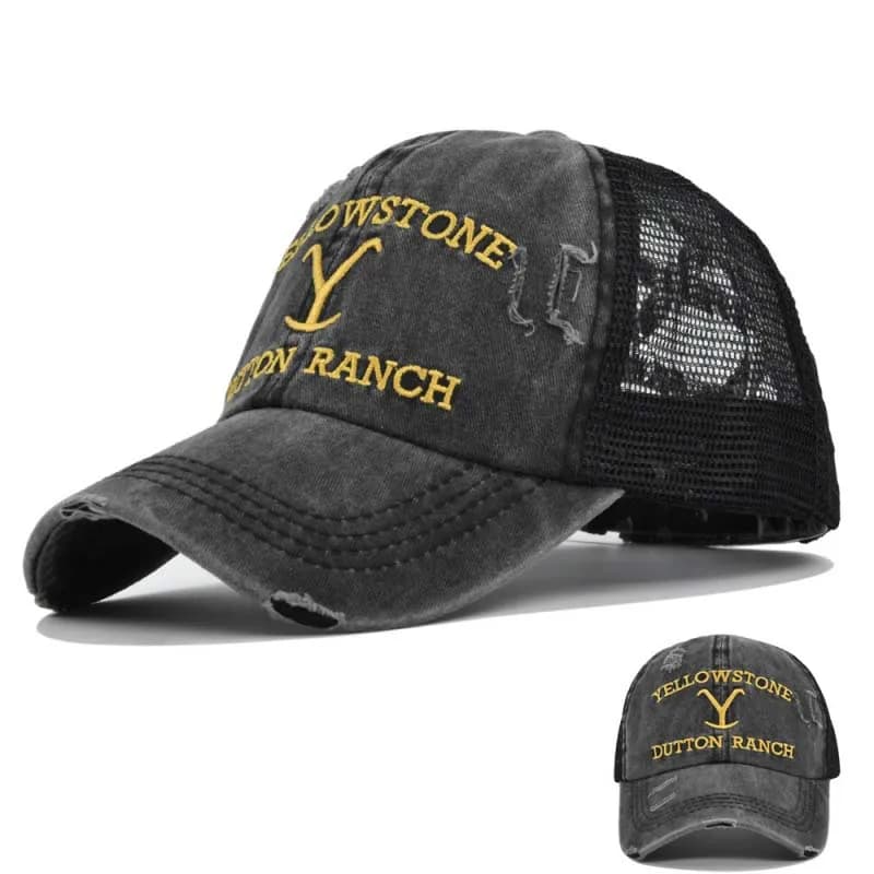 Summer Yellowstone Dutton Ranch Hat Cross Ponytail Baseball Cap Distressed Outdoor Embroidery Sunscreen Hat Solid Color Cap