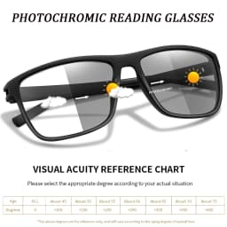 Classic Photochromic Reading Glasses for Unisex Square Frame for Presbyopia Anti Blue Light Blocking Eyewear for Far Sight