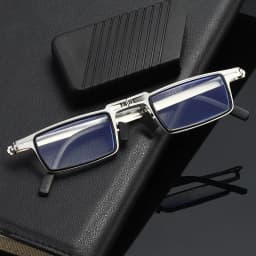 Retro Folding Reading Glasses for Men / Women Metal Frame Anti-blue Light Eyeglasses with Free Case