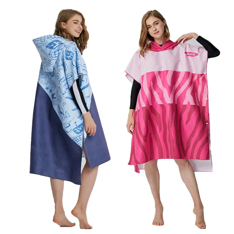 Adult Surf Poncho with Hood, Microfiber Quick-Drying Beach Towel, Fashion Changing Clothes, Swimming Diving Bathrobe for Women