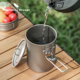 Boundless Voyage 900ml Titanium Pot Cup Camping Cookware Lightweight Bowl with Folding Handle & Lid Outdoor Portable Cooking kit