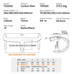 TOSEEK TR5500 Bicycle Handlebar T800Carbon Handlebar Integrated Road 28.6mm Integrated Road Handlebar With Bike Computer Holder