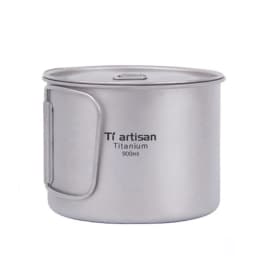 Tiartisan Camping Titanium Mug 900ml Portable Tableware Water Cup with Lid Folding Handle Outdoor Picnic Cookware Pot Ta8316