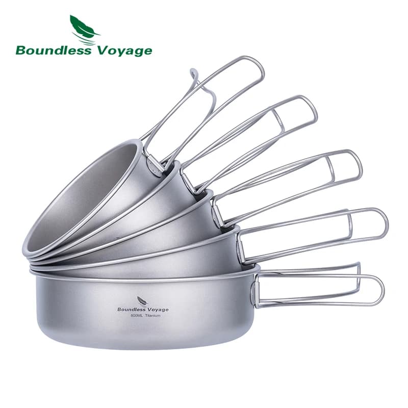 Boundless Voyage Titanium Pans Bowls Dishes Set with Folding Handle Outdoor Camping Portable Plates Saucers Tableware Ti1096T