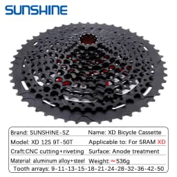 SUNSHINE XD Structure Bicycle Cassette 12 Speed 9T-50T Black Mountain Bike Freewheel 12V for Sram XD freehub GX EAGLE XX1 X01