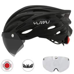 230g YUMAJ Ultralight Helmet Road Mountain Helmet Intergrally-molded with Removable Visor Goggles Bike Taillight Helmet CB-26
