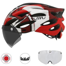 230g YUMAJ Ultralight Helmet Road Mountain Helmet Intergrally-molded with Removable Visor Goggles Bike Taillight Helmet CB-26