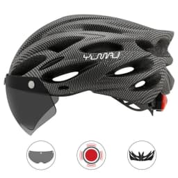 230g YUMAJ Ultralight Helmet Road Mountain Helmet Intergrally-molded with Removable Visor Goggles Bike Taillight Helmet CB-26