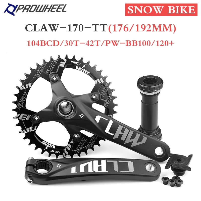 Prowheel Snow Bike Crankset 170mm Fat Bike Crank Sets 30T 32T 34T 36T 38T 40T 42T Sprocket 176/192mm Bottom Bracket E-Bike Part