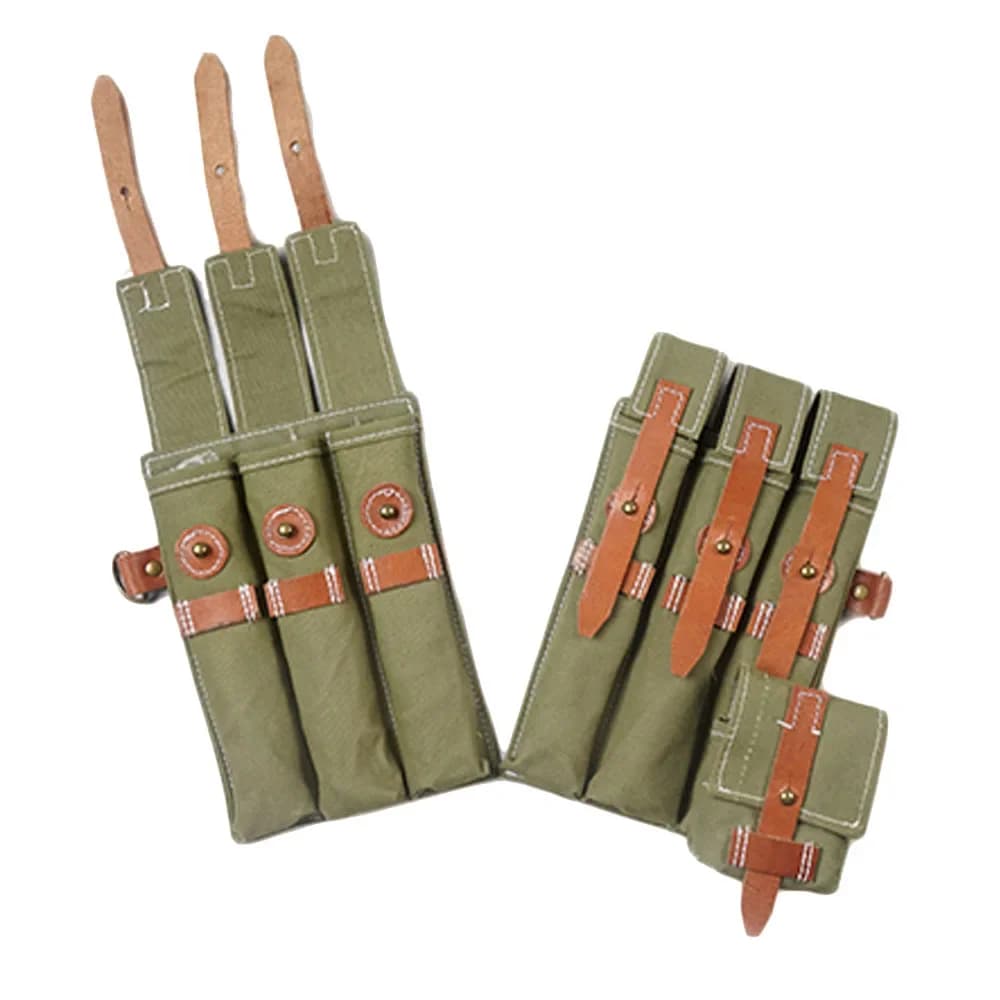 Classic Men's Canvas Kit Bag Green Hard Wallet Vintage Kit Cowhide Strap MP38 MP40 Kit Equipment Package WWII WW2