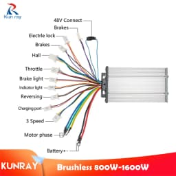 Kunray E-bike Controller 36V 48V Electric Bike 12 Mosfet Brushless Controller 1000W 1500W 1600W Controller for Electric Scooter