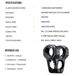RYET MTB Stem Mountain Road Bike Stem 31.8mm 35mm Downhill Handlebar Stem 0 Degree 35mm Length XC AM Cycling Accessories