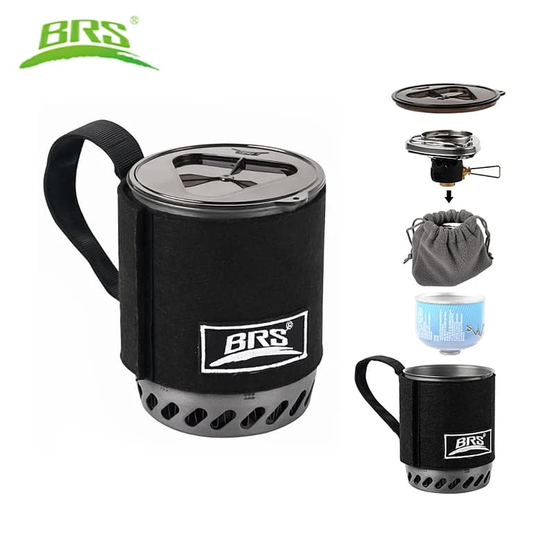BRS 61 Camping Integrated Heat Collecting Pot Burner Ultralight Portable Hiking Furnace Outdoor Cooking Backpacking Stove System