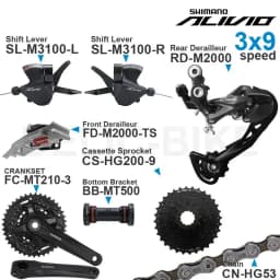 SHIMANO ALIVIO M3100 3x9 Speed Groupset with SL-M3100 RD-M2000 Front REAR DERAILLEUR HG200 CS Chain FC-MT0-3 Original